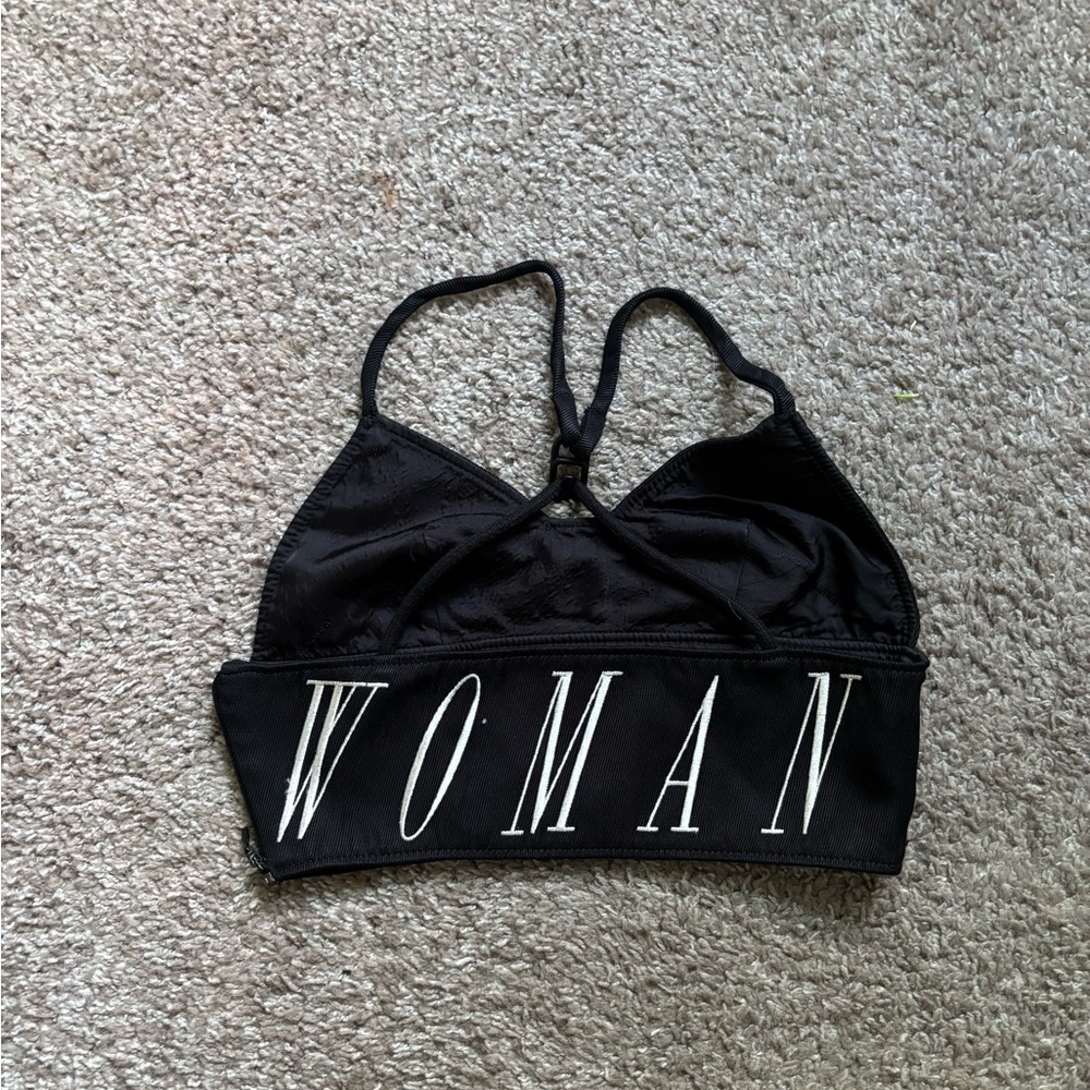 Off-White Black Sports Bra with 'WOMAN' Print